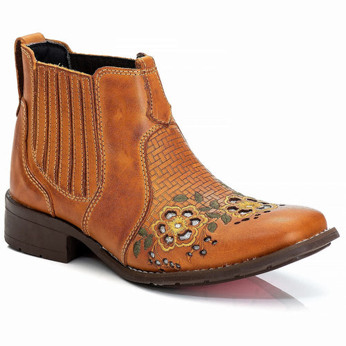 Bota Feminina Texana Couro Laser Detalhe Flor Bico Quadrado Ref 777