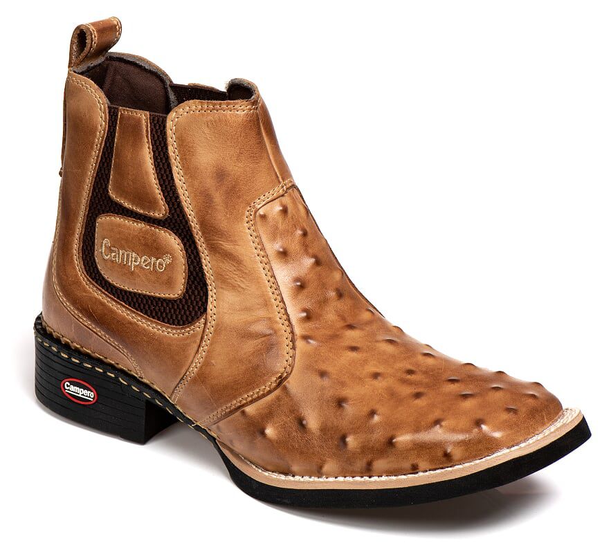 Bota Texana Avestruz Bico Quadrado Cano Baixo Latego Whisky Ref 133