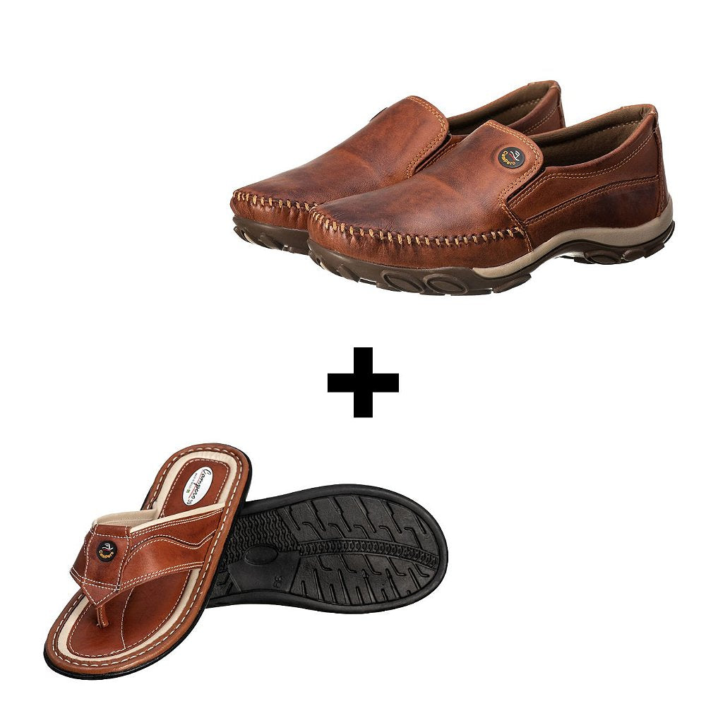 Mocassim Sapatilha Ref 350 + Chinelo de Dedo em Couro Ref 1005